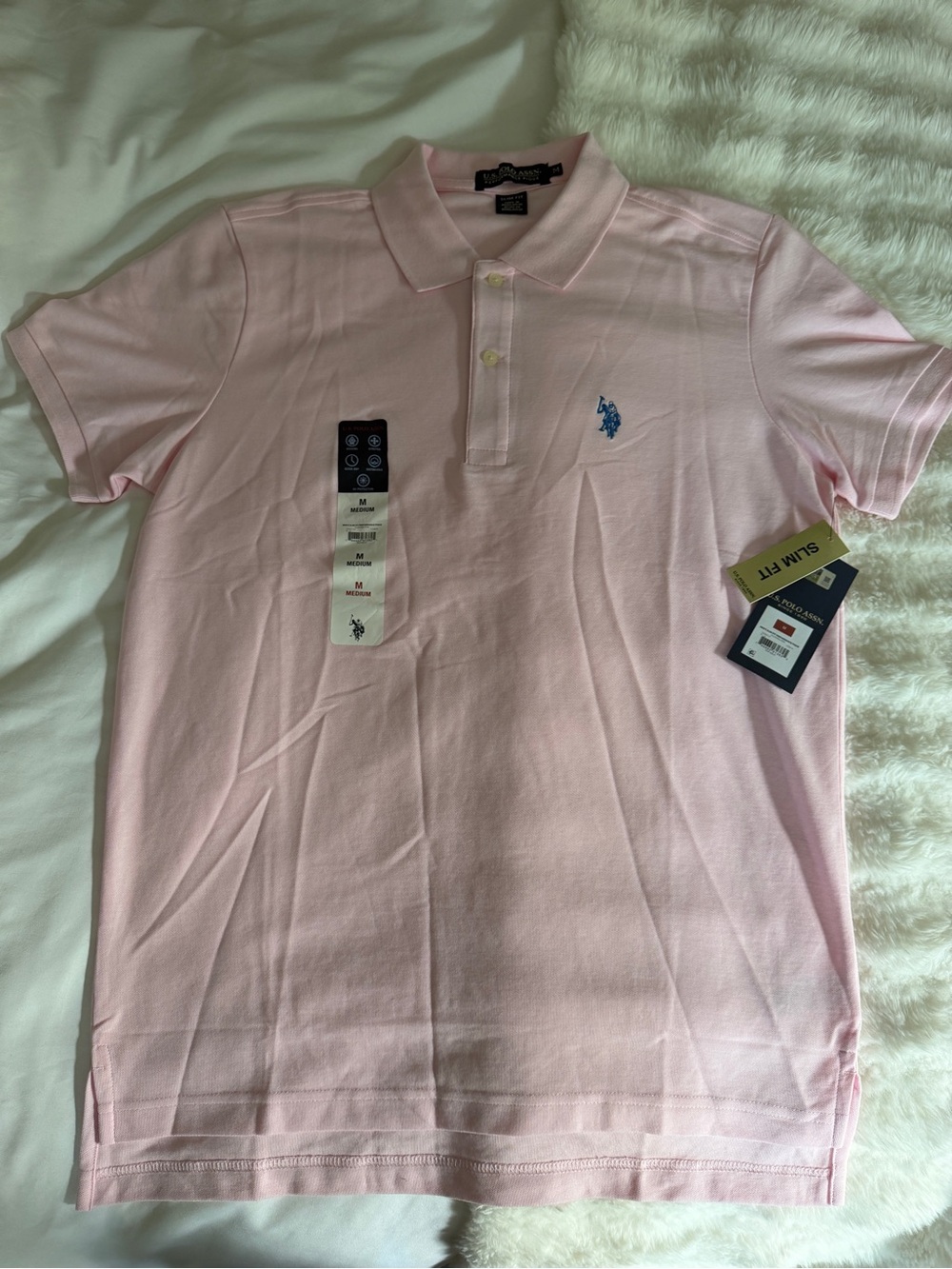 U.S. Polo Assn. Men’s Polo Shirt - Light Pink with Blue Logo size M